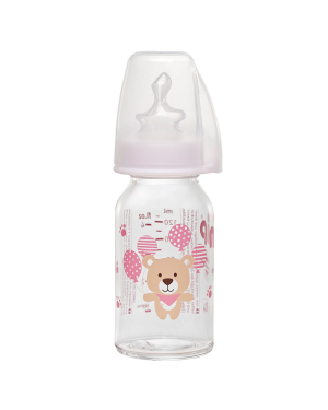 Nip Glass baby bottle girl 125 ml with vented silicone/size 1
